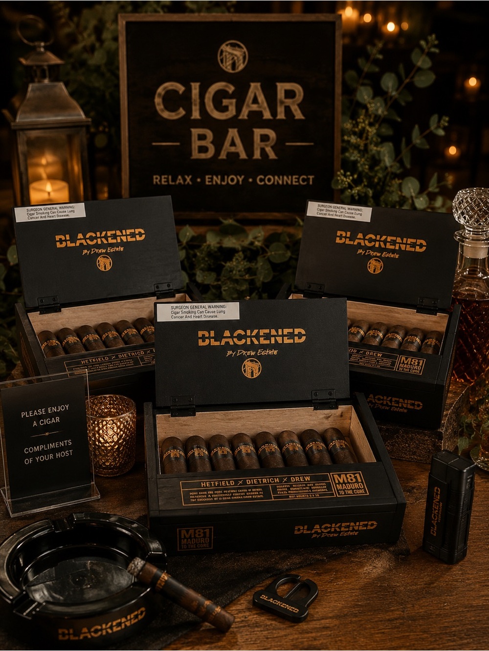 Blackened M81 Maduro cigar Box - Black Metallica collab great for cigar bar